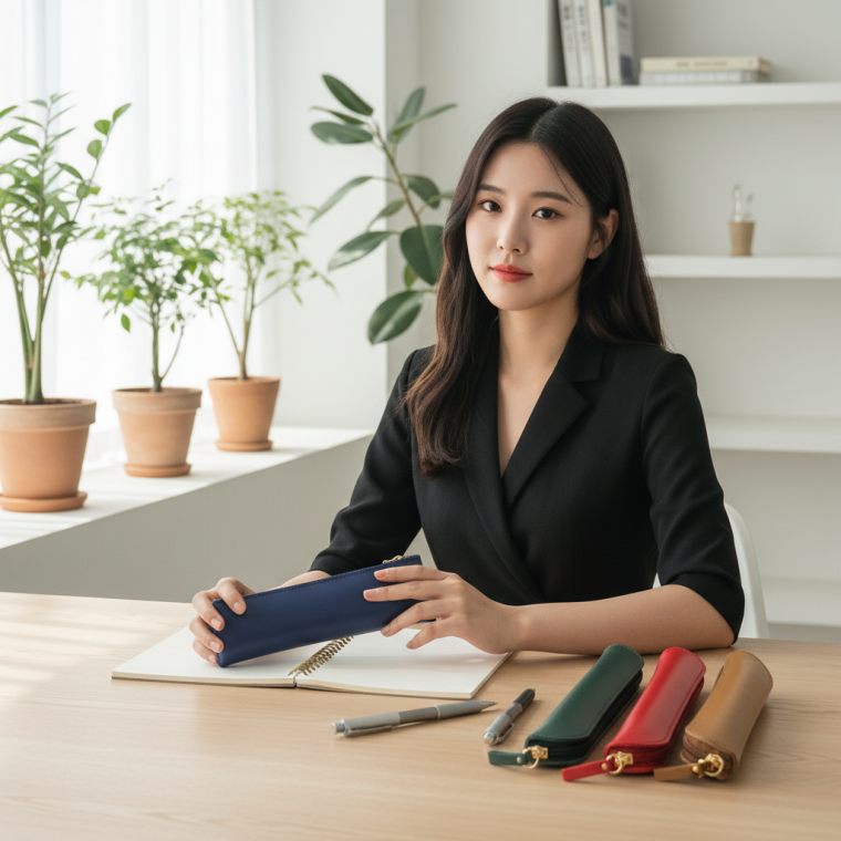 슬림형 소가죽 필통 고급 필기구 파우치 정리함