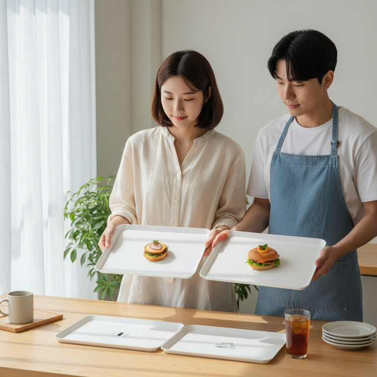 카페용 1인 샌드위치 트레이 다용도 플라스틱 쟁반 업소용 식당 간식 서빙 받침대