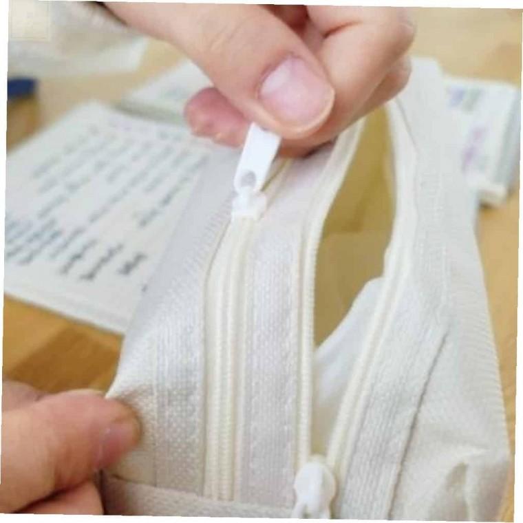 2단 지퍼 필통 베이지 필통파우치 귀여운사무용품 큰필통