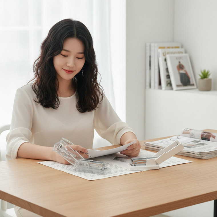 휴대용 미니 사무용 소형 스테플러 학교 학원 필통 휴대 간편한 문구 도구 2개입