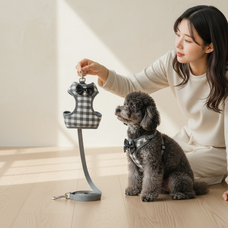 강아지 조끼 하네스 산책용 가슴줄 소형견 리본 하네스옷 가벼운 애견 몸줄 반려견 외출용 조끼형