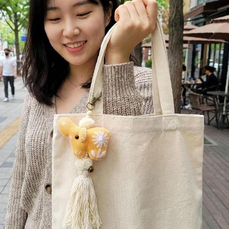 태국 핸드메이드 리필 패브릭 코끼리 키링