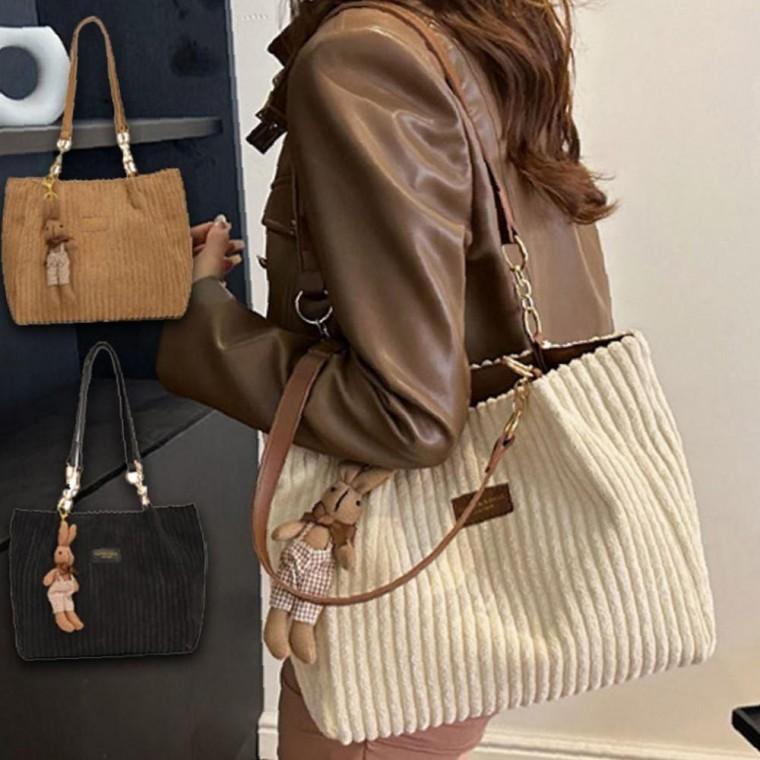여성 코듀로이 컴팩트무드 캐주얼 숄더 포켓백 1P 토끼키링 골덴