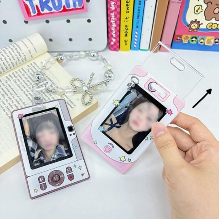 레트로 폰 모양 포카 홀더 스트랩 폰 모양 키링 귀여운