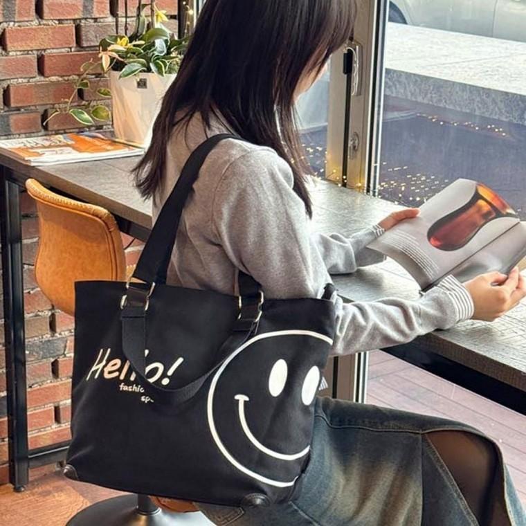 끈조절 여자 에코백 토트백 스마일 데일리가방 숄더백