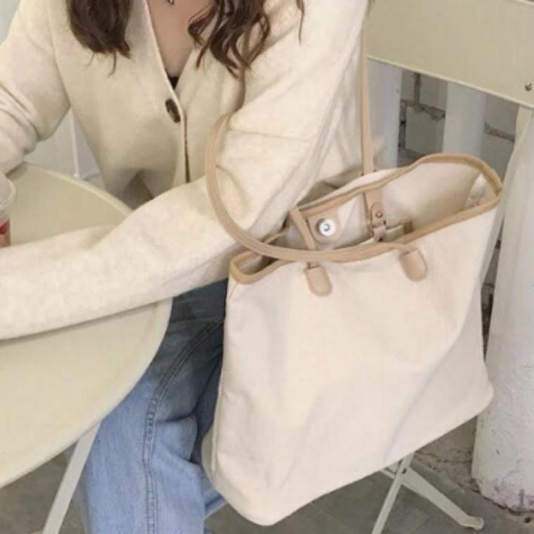 캐주얼 데일리 에코백 보부상 배색 캔버스 여성 숄더백