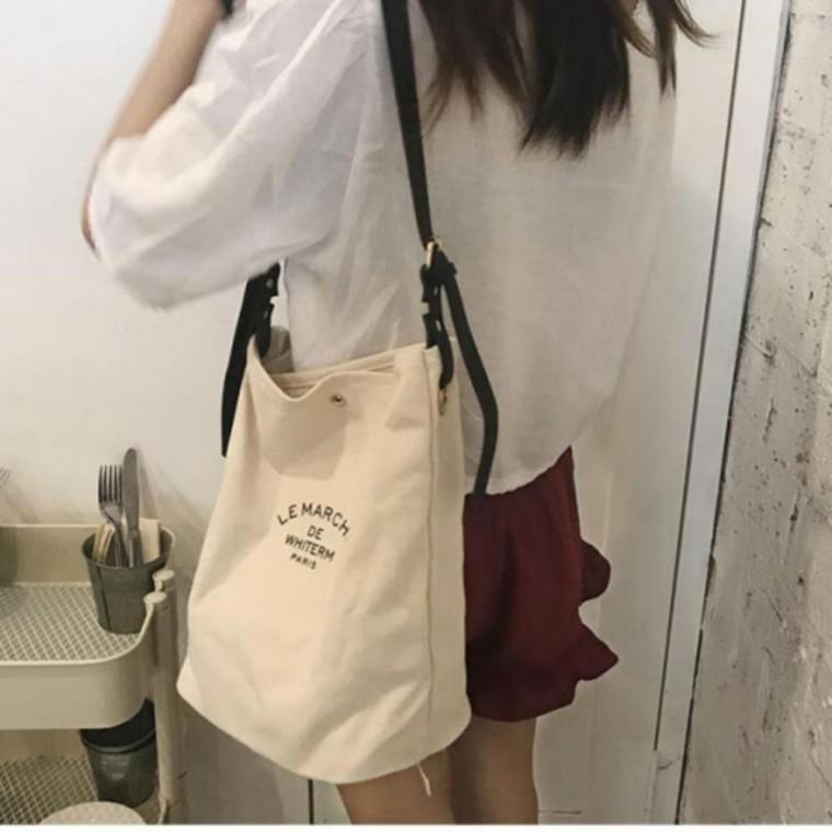 여행 켐퍼스 레터링 배색 스트랩 에코백 2컬러