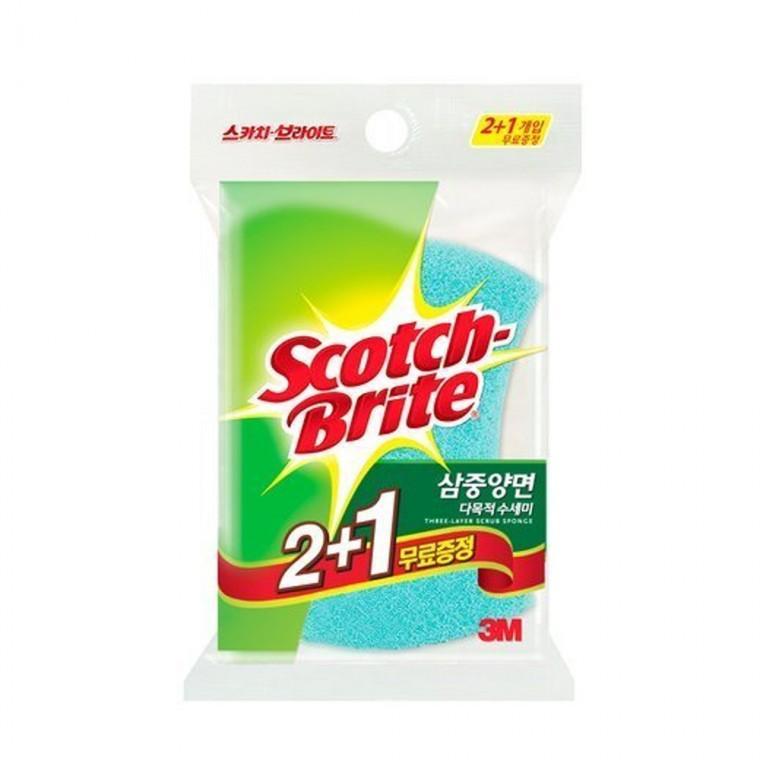 항균 삼중양면 주방 다목적 수세미 3개 설거지 세척 청소 욕실