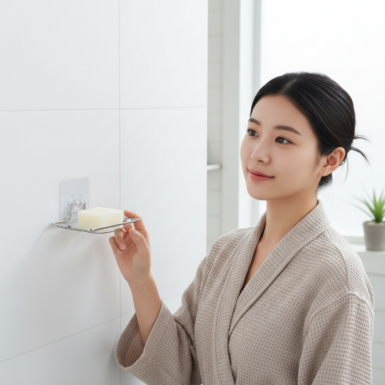 스테인리스 아치형 벽걸이 비누홀더 욕실 타일 부착식 비누거치대 물빠짐 선반