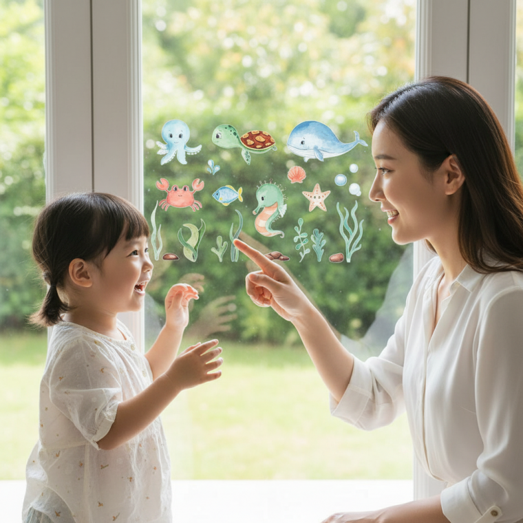 아이방 인테리어 바다생물 유리창 시트지 물놀이 욕실 벽면 꾸미기 방수 스티커