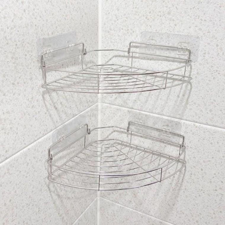 부착형 코너 스텐 선반 2P 욕실수납 선반