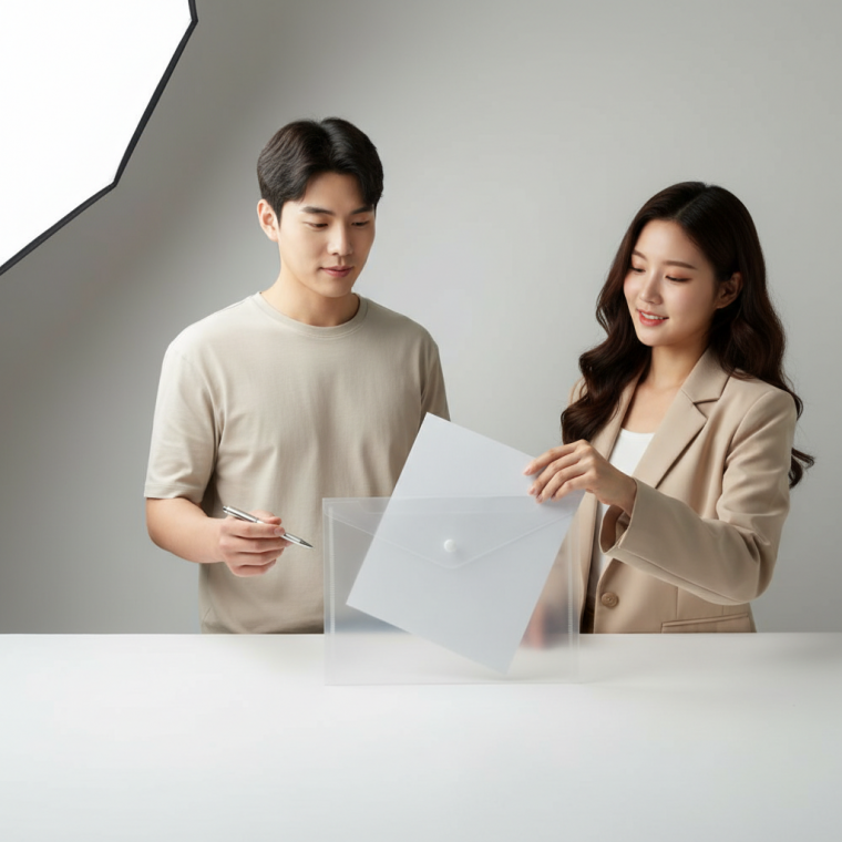 B5 투명 스냅 단추 서류 파일 튼튼한 PP 비닐 파우치 다용도 정리 가방