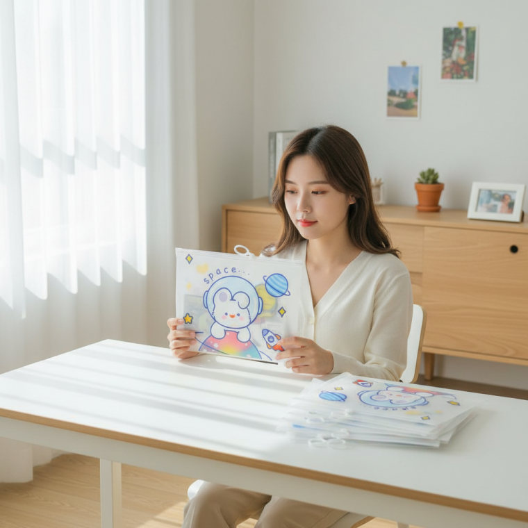캐릭터 손잡이 반투명 파우치 여행 소품 정리 가방