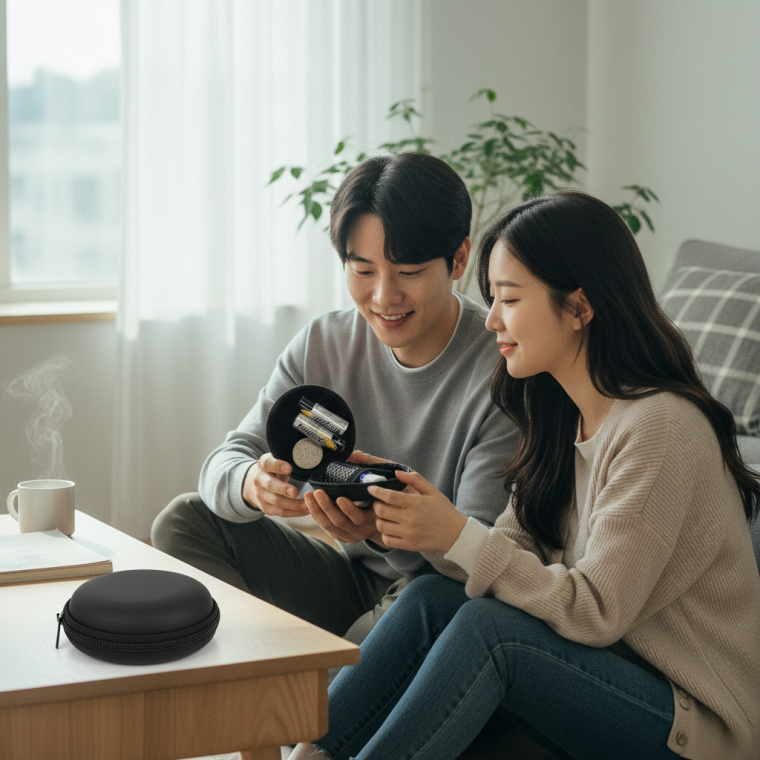 충격흡수 EVA 원형 미니 파우치 소형 이어폰 보관함 동전 지갑 다용도 소품 케이스