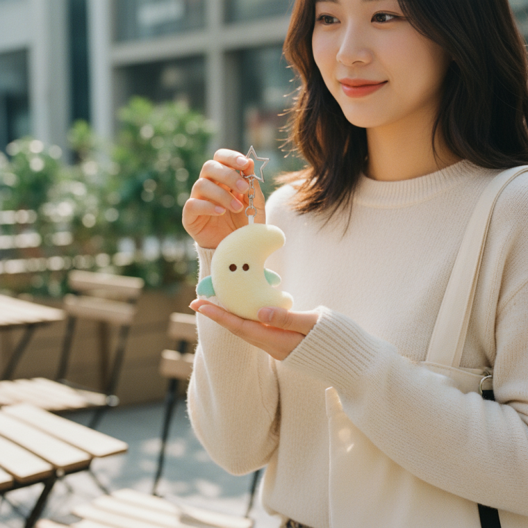 달 모양 캐릭터 가방 참 인형 커플 버즈 파우치 열쇠고리 장식 선물용