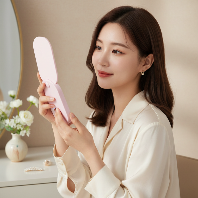 가방 속 접이식 휴대용 손거울 화장 수정용 미니 거울 파우치용 소형