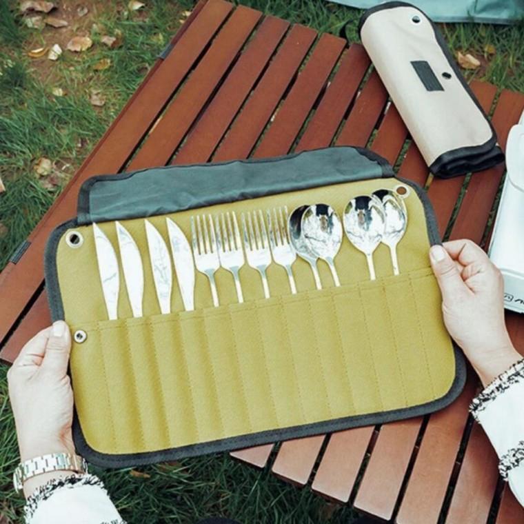 캠핑용 커트러리 수납 케이스 휴대용 조리도구 보관함 롤 파우치