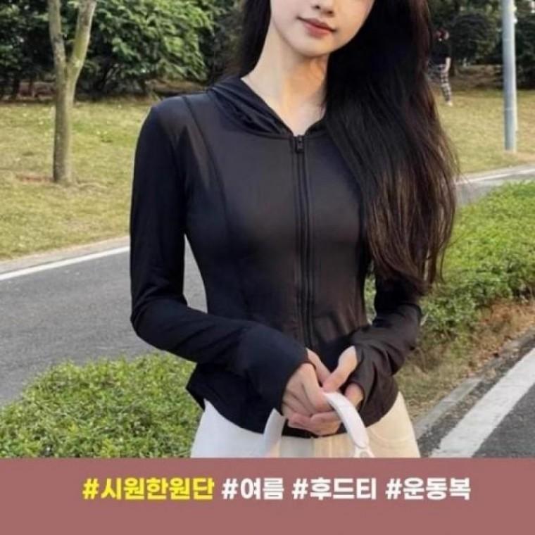 후드집업 여름시원한소재 여름 여자 66사이즈 운동복4color 트레이닝복 크롭 자켓 요가복 여성