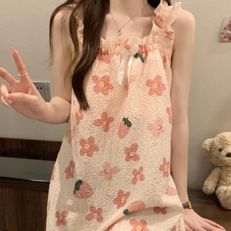 SHG 슬립 잠옷 원피스 홈웨어 여름 여성 파자마 민소매 라운지웨어 시원한 홈웨어원피스