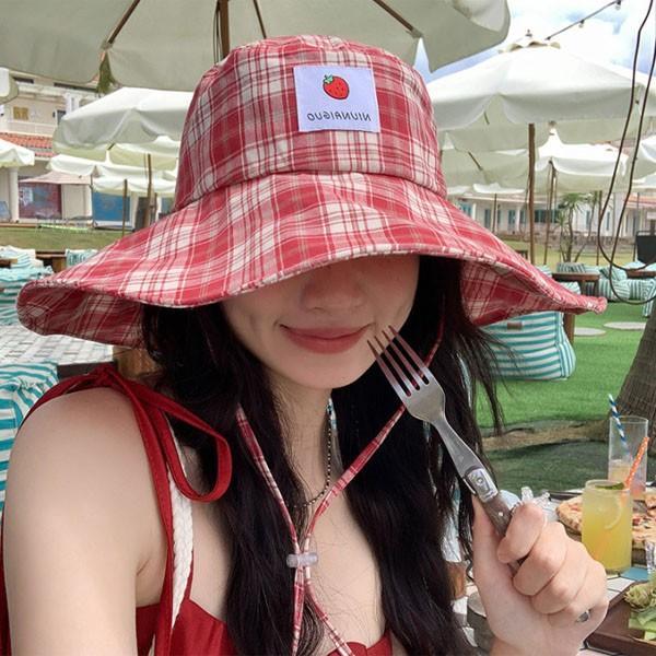 은창]과즙 팡팡 프루츠 체크 와이드 선캡 모자 선캡 면모자 썬캡 여름 버킷햇 여름 자외선차단 휴가 비치
