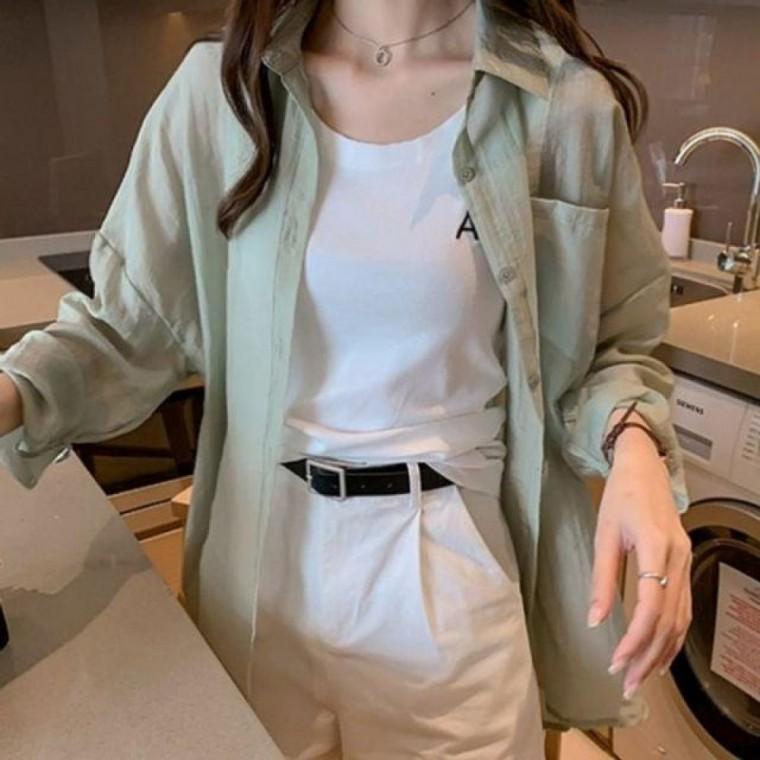 캐주얼 여성 셔츠 여름 긴팔 무지 간절기 쉬폰 긴팔 블라우스 여성상의 간절기셔츠 데일리
