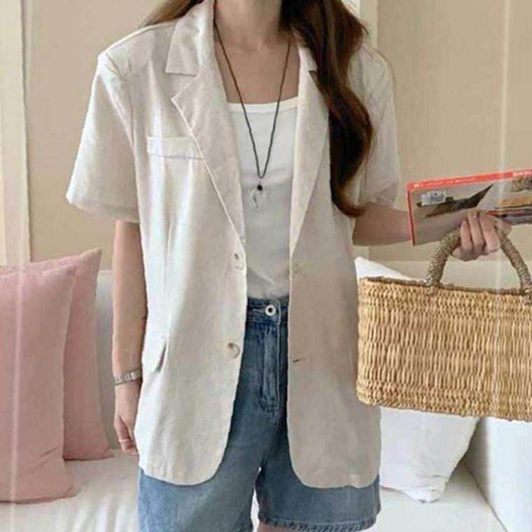 여성 여름 웜 반팔 마이 1P 카라 자켓 여유핏 하객룩