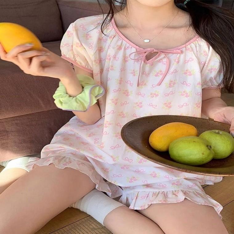 반팔 여름 잠옷 시원한 파자마 상하세트 여자 리본