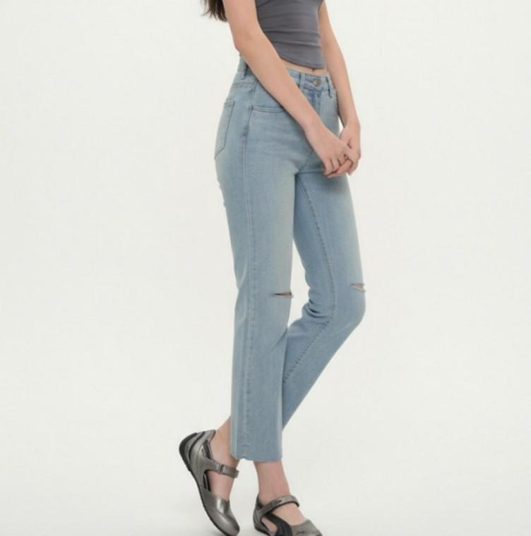 여성 봄 여름 칼컷팅 데님 팬츠 시원한 라이트 워싱 청바지