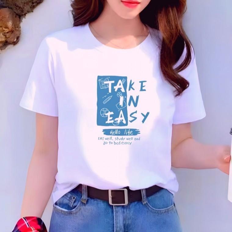 여자 데일리 기본 반팔 흰 라운드 여름 면티 티셔츠