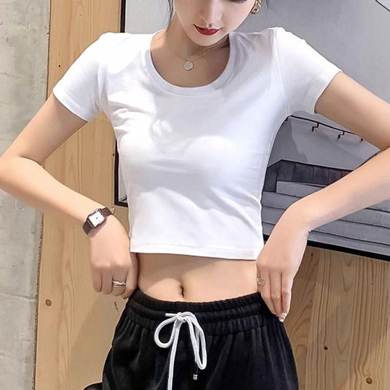 반팔 슬림핏 여성 라운드넥 여름 티셔츠 크롭 데일리