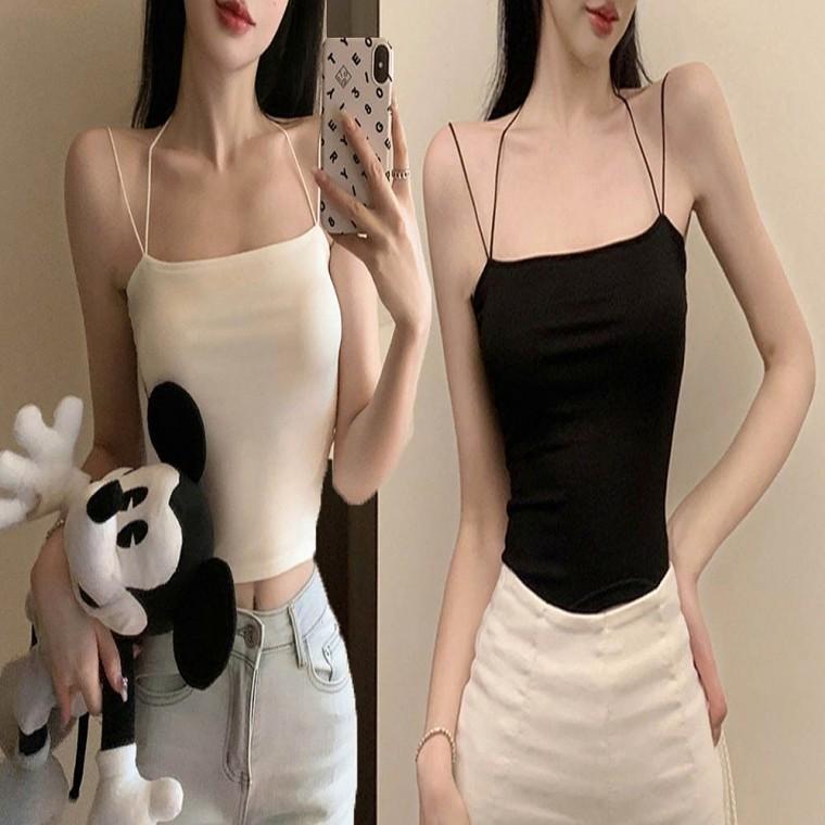 브라 여자 이너 민소매 캡 끈나시 여름 내장 크롭