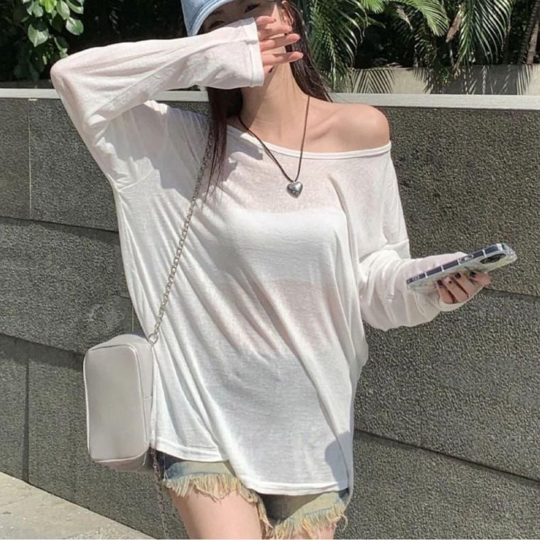 커버업 오프숄더 루즈핏 시스루티 여자 여름긴팔 티셔
