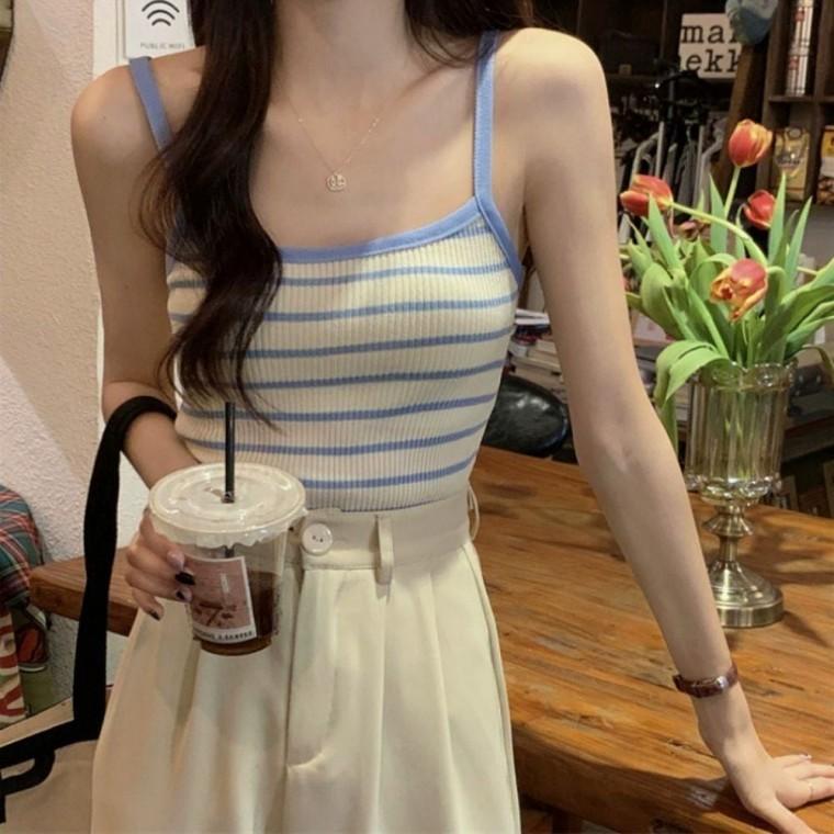 스퀘어넥 니트나시 슬림핏 민소매 여성 골지 여름 끈나시