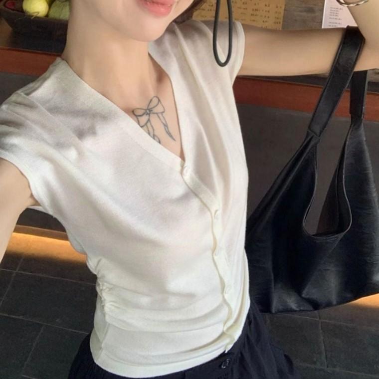 가디건 아우터 2색 반팔 여름 캡소매 여자 얇은 니트