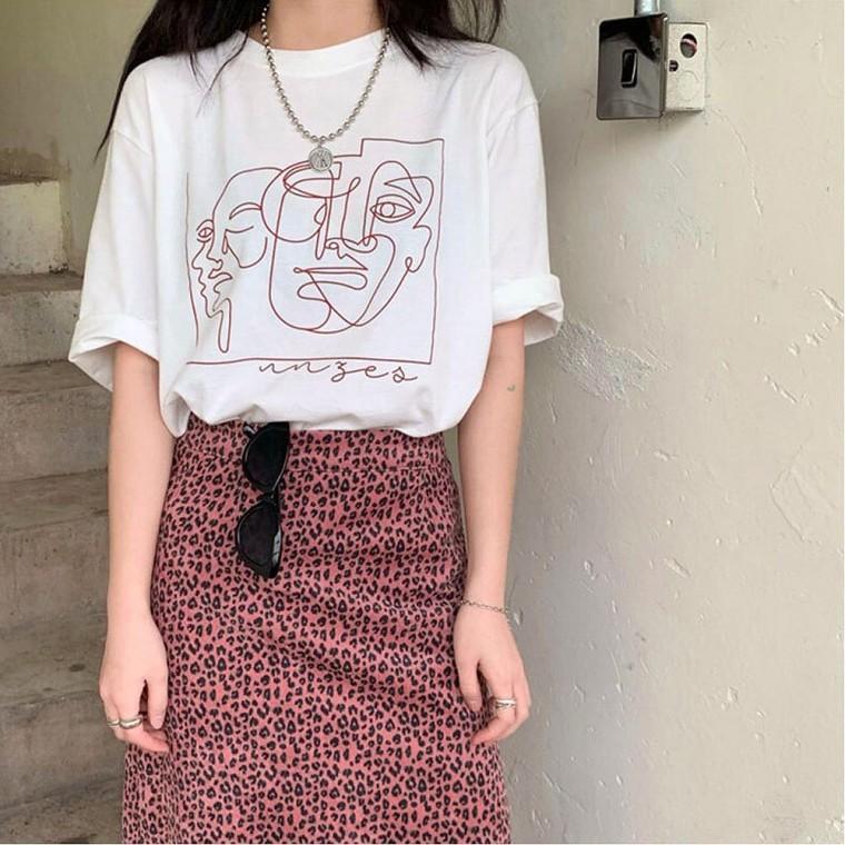 데일리 드로잉 프린팅 여름티셔츠 반팔티 여성 루즈핏