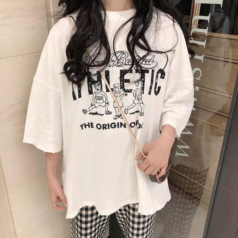프린팅 오버핏 여성반팔티 여름 티셔츠 캐주얼
