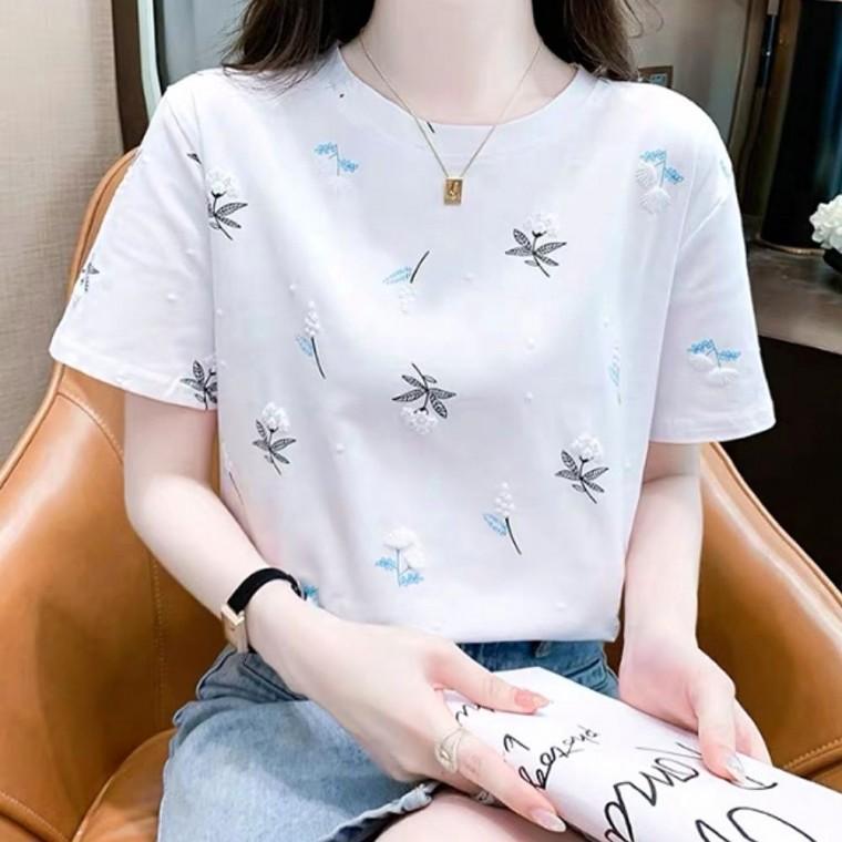 반팔 티셔츠 플라워 30대 프린팅 티 여름 여자 패턴