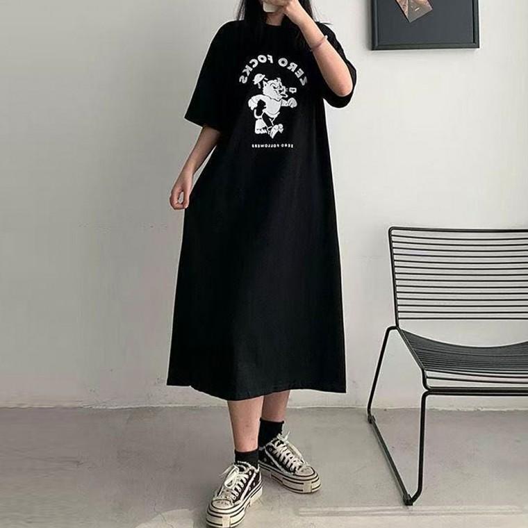 여름 오버핏 캐주얼 데일리룩 프린팅 여성 반팔 원피스
