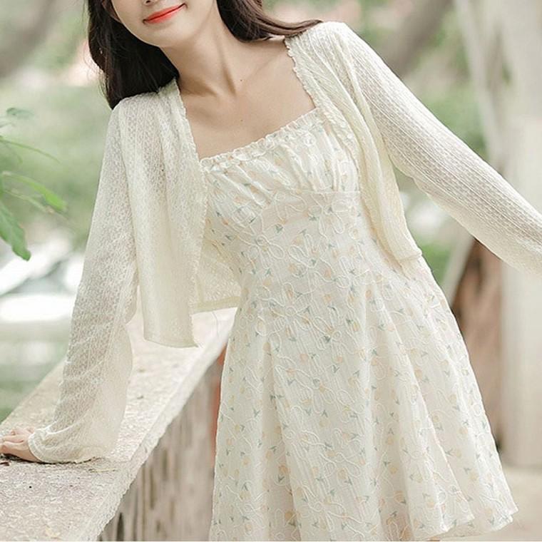 여자 볼레 숏 레이스 시스루 여름 노버튼 얇은 가디건