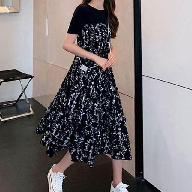 플라워패턴 여름 롱원피스 여성 반팔 샤랄라 꽃무늬