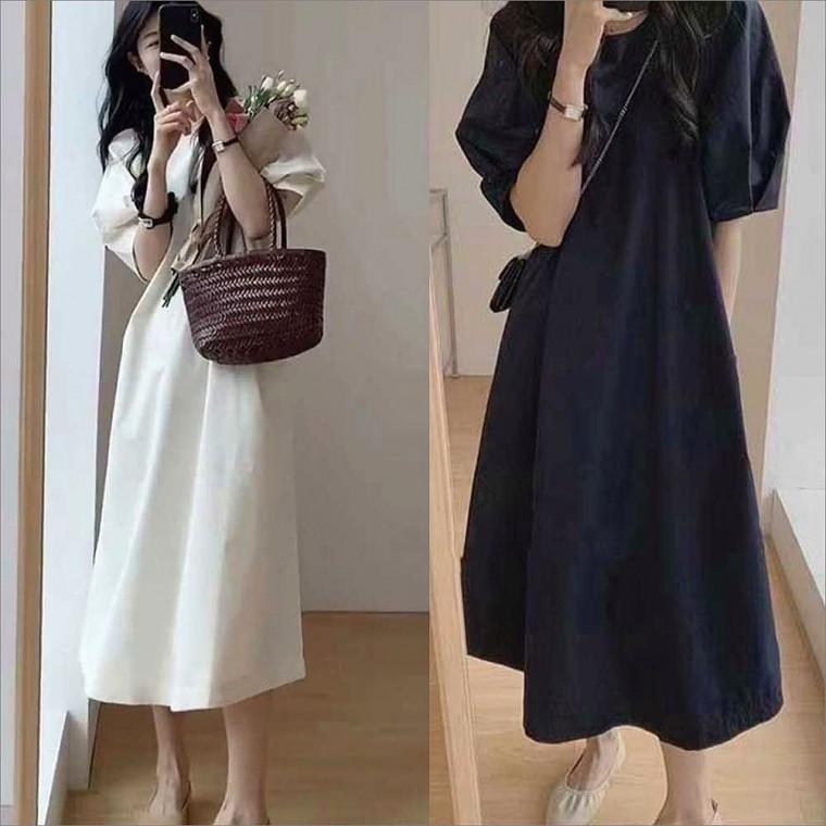 롱원피스 반팔 여성 데일리 퍼프소매 꾸안꾸 여름 하객룩 5색