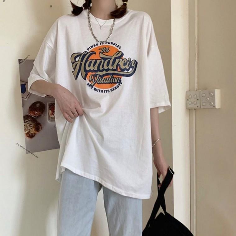 티셔츠 여성 라운드넥 반팔 프린팅 2컬러 데일리 여름