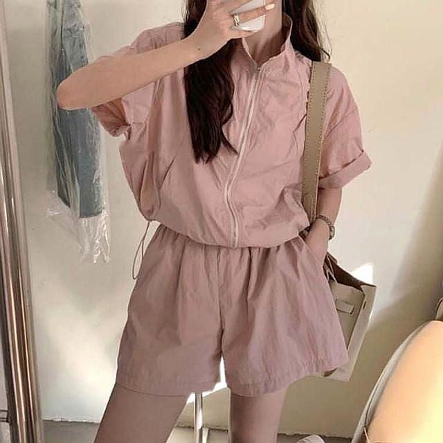 반바지 반팔 여름 트레이닝복 아노락 여성 밴딩 집업 세트
