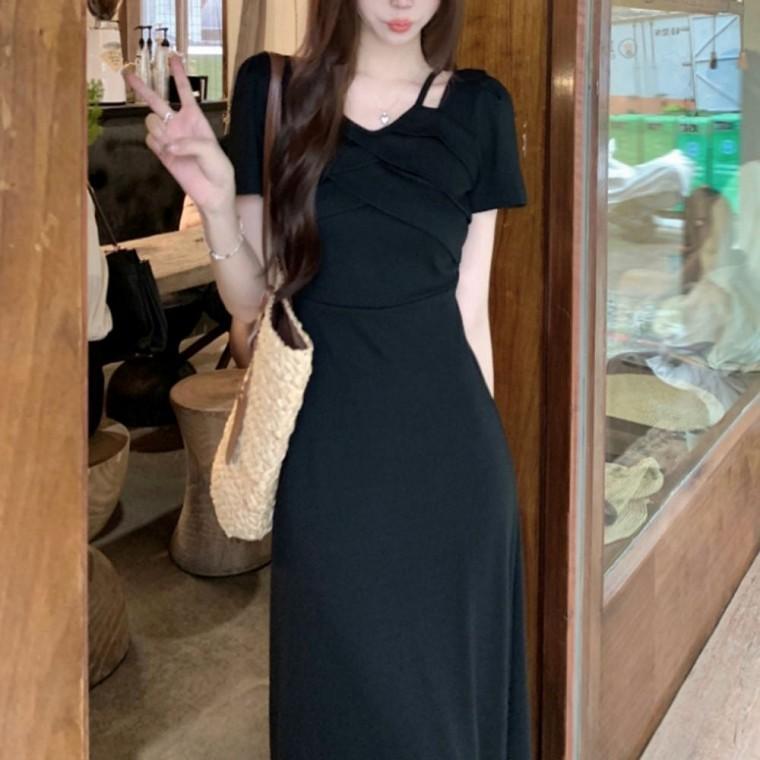 원피스 맥시 여성 롱 여름 셔링 반팔 날씬핏