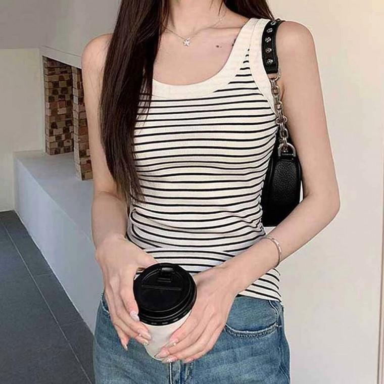 나시탑 여자 스트라이프 배색 민소매 이너나시 여름탑
