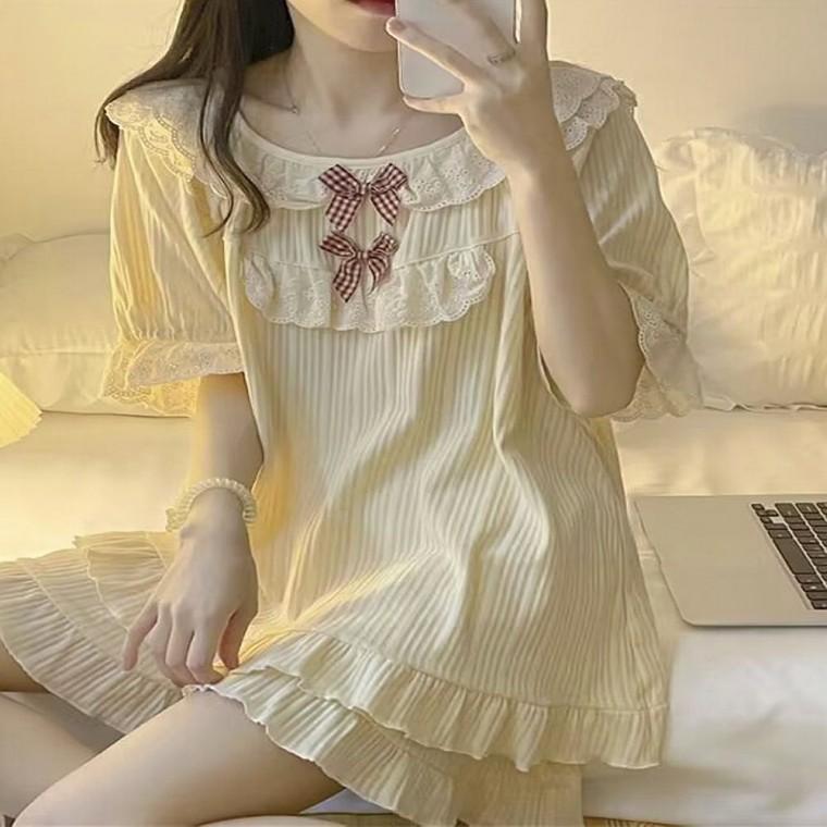 러블리 레이스 공주 잠옷세트 홈웨어 여름 여성 리본