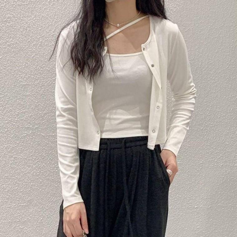 여성 간절기 입기 좋은 크롭 기장 가디건 나시 투피스 여름 세트 간절기 가을 나시 가디건