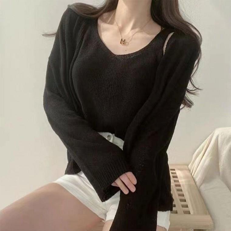 간절기 브이넥 나시 가디건 세트 0 브이넥 나시 여성 가디건 가을 여름 세트 간절기
