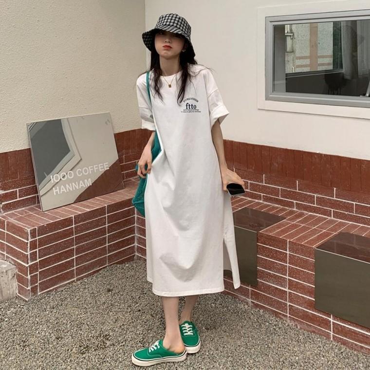 캐주얼 롱원피스 옆트임 레터링 여름 여성