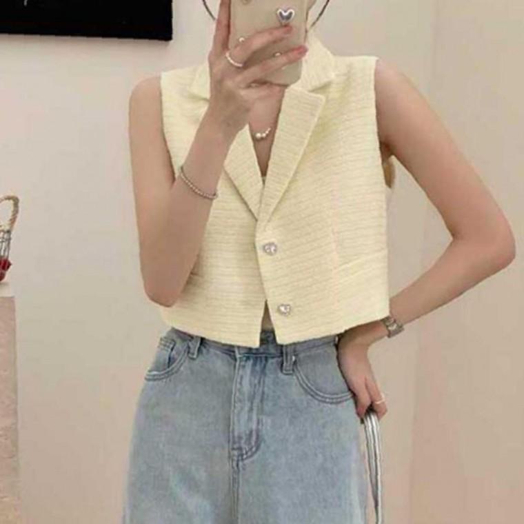 여성 민소매 시크 1P 단추 카라 자켓 여름